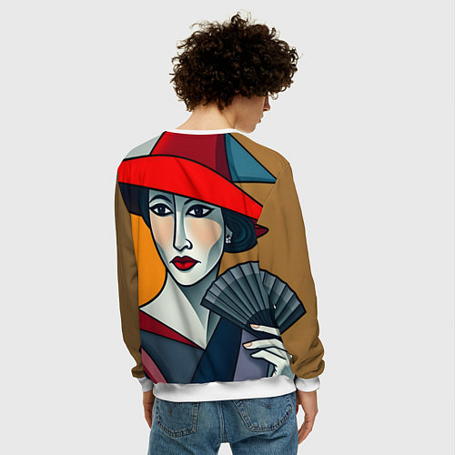 Мужской свитшот Дама с веером / 3D-Белый – фото 4