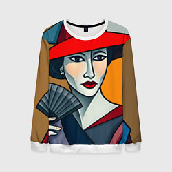 Свитшот мужской Дама с веером, цвет: 3D-белый