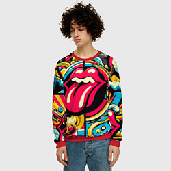 Свитшот мужской Rolling Stones logo - pop art pattern, цвет: 3D-красный — фото 2