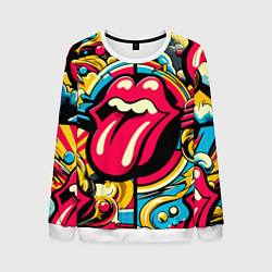 Свитшот мужской Rolling Stones logo - pop art pattern, цвет: 3D-белый