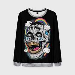 Свитшот мужской Skull and rainbow - im fine, цвет: 3D-меланж