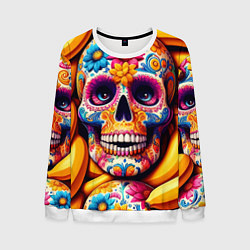 Свитшот мужской Цветочный череп среди бананов - нейроарт, цвет: 3D-белый