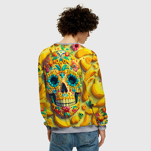 Мужской свитшот Красочный летний паттерн с черепом - нейроарт / 3D-Меланж – фото 4