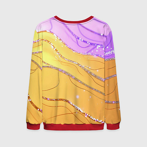 Мужской свитшот Фиолетово-золотая текстура с блестяшками / 3D-Красный – фото 2
