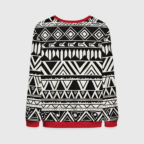 Мужской свитшот Черно белый орнамент в этническом стиле / 3D-Красный – фото 2