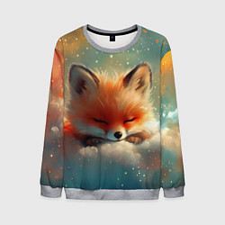 Свитшот мужской Лисенок спит на облаке, цвет: 3D-меланж