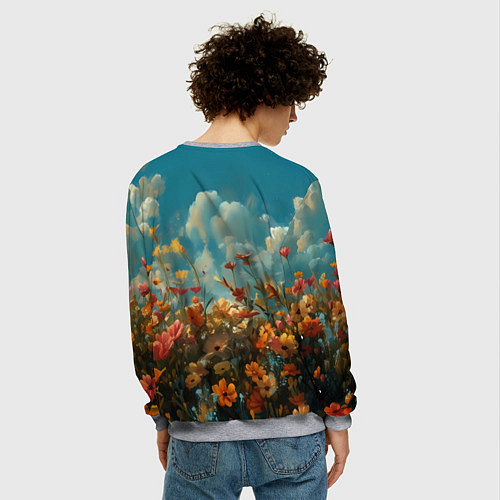 Мужской свитшот Лисица в цветочном поле / 3D-Меланж – фото 4