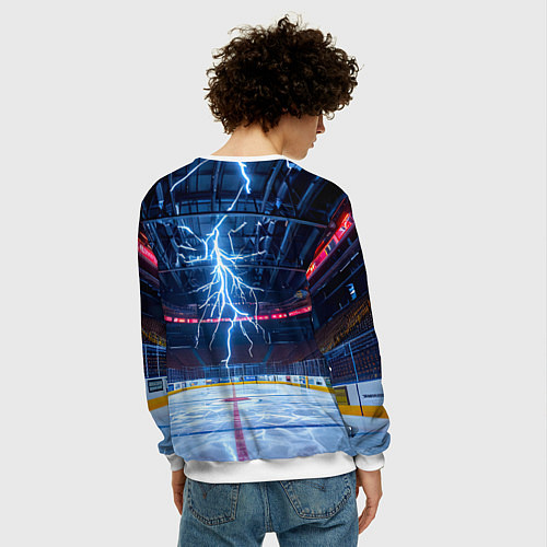 Мужской свитшот Удар молнии в хоккейную площадку / 3D-Белый – фото 4