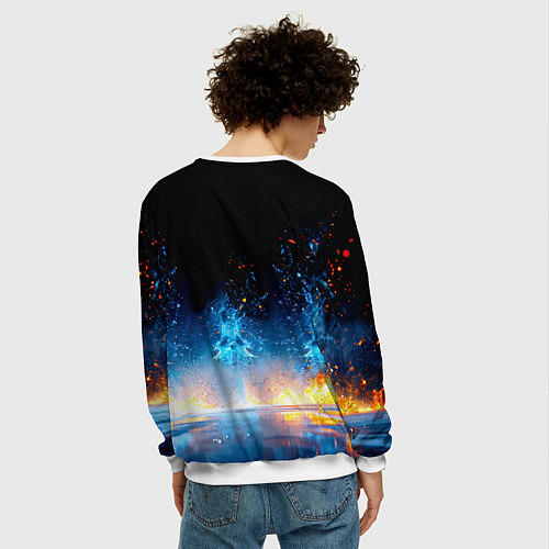 Мужской свитшот Хоккеист в синем пламени / 3D-Белый – фото 4