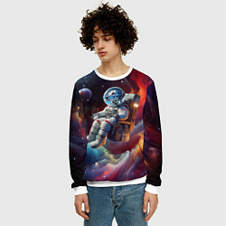 Свитшот мужской Космонавт далматинец в неоновой галактике, цвет: 3D-белый — фото 2