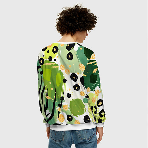 Мужской свитшот Зеленый анималистичный паттерн / 3D-Белый – фото 4
