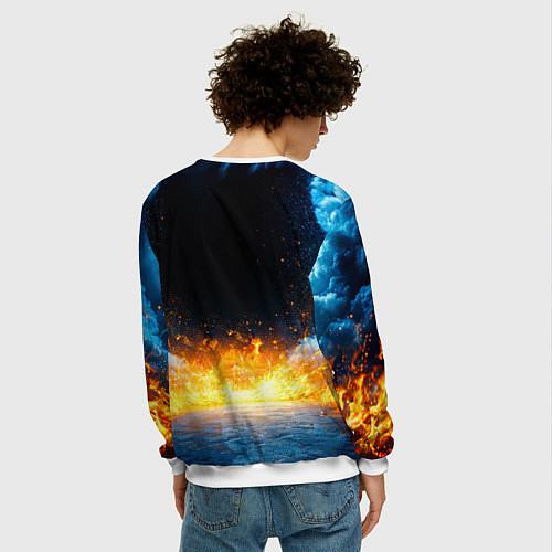 Мужской свитшот Айкидоист в огне и синий дым / 3D-Белый – фото 4