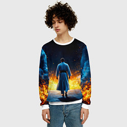 Свитшот мужской Айкидоист в огне и синий дым, цвет: 3D-белый — фото 2