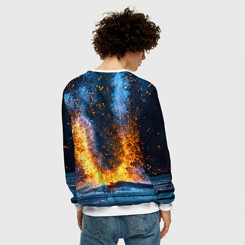 Мужской свитшот Синяя боксерская груша в огне / 3D-Белый – фото 4