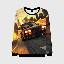 Свитшот мужской БМВ на фоне заката, цвет: 3D-черный