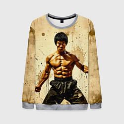 Свитшот мужской Брюс Ли на бежевом, цвет: 3D-меланж
