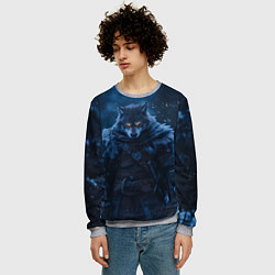 Свитшот мужской Воин волк зимой, цвет: 3D-меланж — фото 2