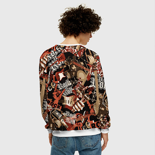 Мужской свитшот Sum 41 на фоне кролика и гитар / 3D-Белый – фото 4