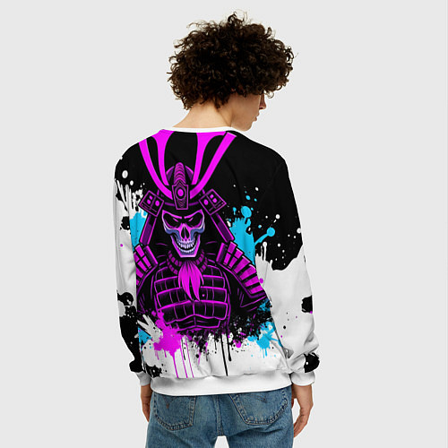 Мужской свитшот Скелет самурая / 3D-Белый – фото 4