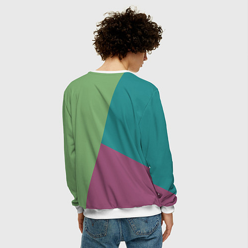Мужской свитшот Сине-зелёно-розовый тёмный трёхцветный / 3D-Белый – фото 4