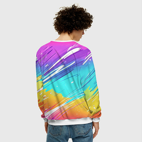Мужской свитшот Inzoi кошечка на радужном фоне / 3D-Белый – фото 4