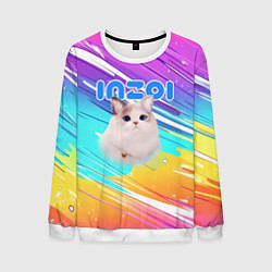 Свитшот мужской Inzoi кошечка на радужном фоне, цвет: 3D-белый