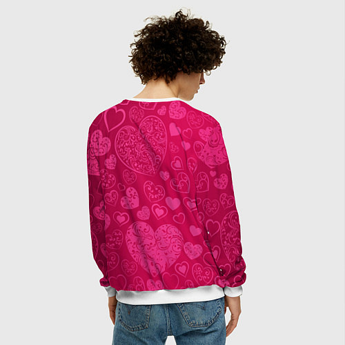 Мужской свитшот Inzoi лого на розовых сердечках / 3D-Белый – фото 4