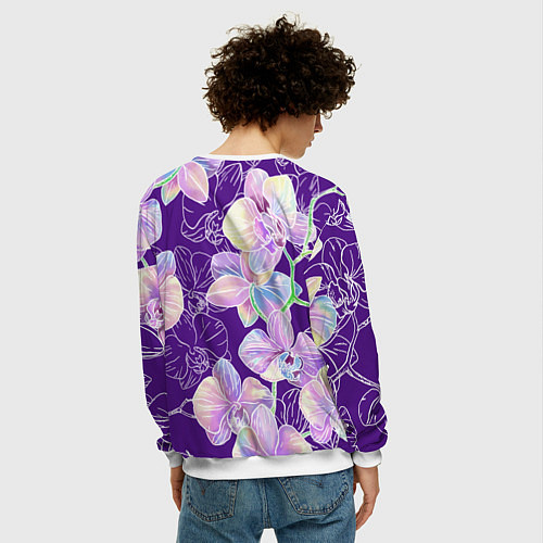Мужской свитшот Японские акварельные орхидеи / 3D-Белый – фото 4