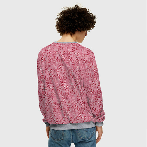 Мужской свитшот Красно белый деревенский узор ретро / 3D-Меланж – фото 4