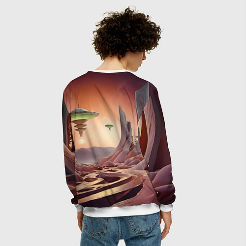 Мужской свитшот Фантастический инопланетный город / 3D-Белый – фото 4