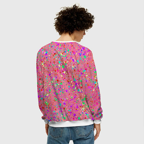 Мужской свитшот Розовый с разноцветными брызгами / 3D-Белый – фото 4