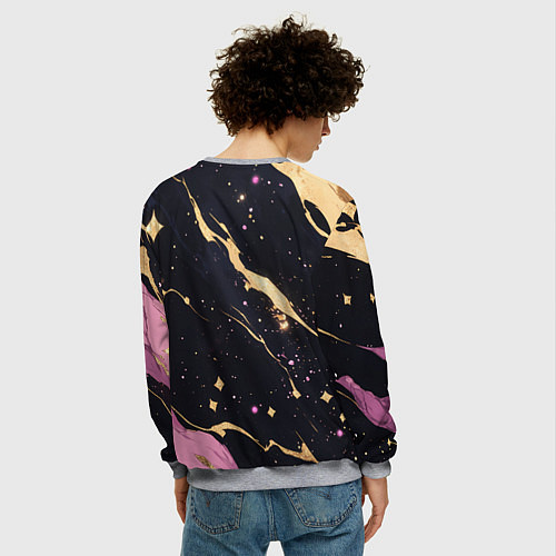 Мужской свитшот Золотые и розовые мазки на черной текстуре / 3D-Меланж – фото 4