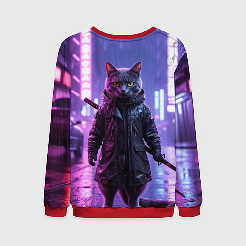 Мужской свитшот Котик с катаной / 3D-Красный – фото 2
