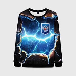 Мужской свитшот Синие неоновые плиты и герб РФ