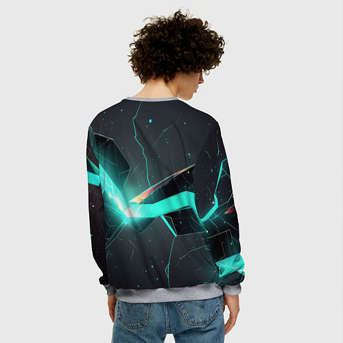 Мужской свитшот Неоновые плиты и золотой герб РФ / 3D-Меланж – фото 4