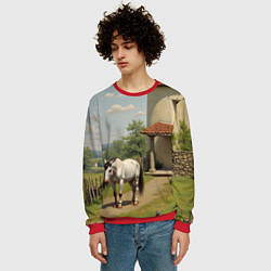 Свитшот мужской Старый домик и лошадь, цвет: 3D-красный — фото 2