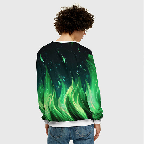 Мужской свитшот Россия на фоне зеленого огня / 3D-Белый – фото 4