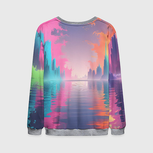Мужской свитшот Город в розовом тумане / 3D-Меланж – фото 2