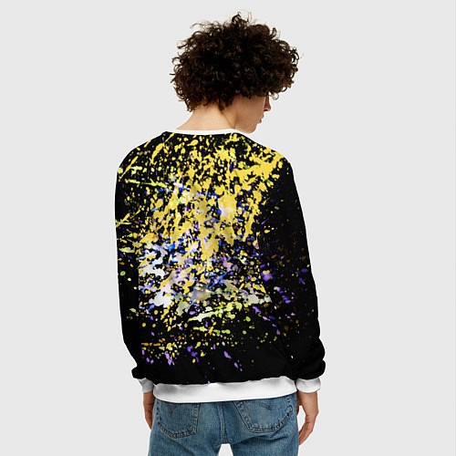 Мужской свитшот Желто синяя краска на черном / 3D-Белый – фото 4
