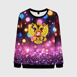 Свитшот мужской Герб России на фоне бокке, цвет: 3D-черный
