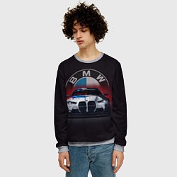 Свитшот мужской BMW на красном фоне, цвет: 3D-меланж — фото 2