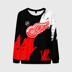 Мужской свитшот Детройт Ред Уингз - брызги краска на черном фоне