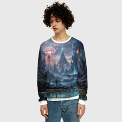 Свитшот мужской Фантастический мир с медузами и озеро у гор, цвет: 3D-белый — фото 2