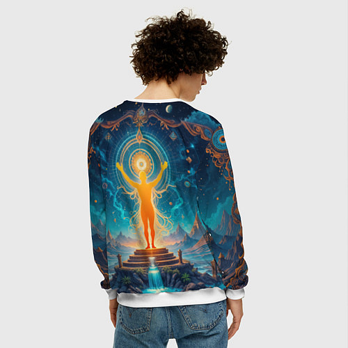 Мужской свитшот Светящаяся оранжевая фигура и круг: энергетическое / 3D-Белый – фото 4