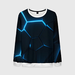 Свитшот мужской Черные плиты с синим светом, цвет: 3D-белый