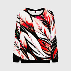 Свитшот мужской Крупные листья абстракция красный, цвет: 3D-черный
