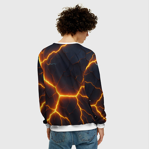 Мужской свитшот Молнии и черные объемные плиты / 3D-Белый – фото 4