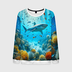 Свитшот мужской Белая акула в коралловом рифе, цвет: 3D-белый
