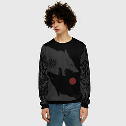 Свитшот мужской Волки викингов с обережными символами - тату, цвет: 3D-черный — фото 2