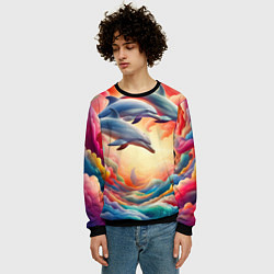 Свитшот мужской Три небесных дельфина - нейроарт фантазия, цвет: 3D-черный — фото 2